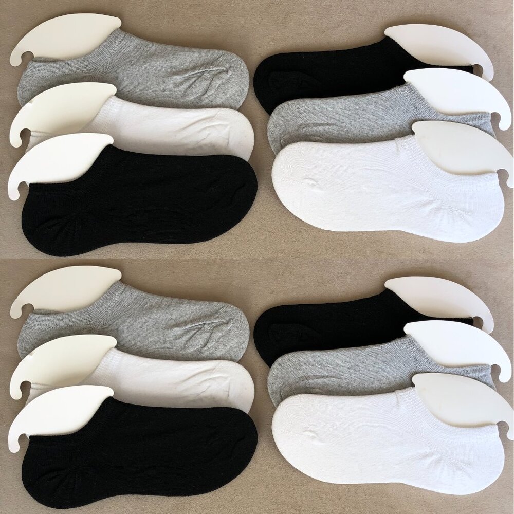 12 Pairs No Show Low Cut Ankle Women Socks White Gray Black Solid Color